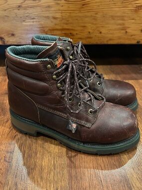 Thorogood Men's 6" American Heritage Safety Toe Leather Brown Work Boots Sz 6.5